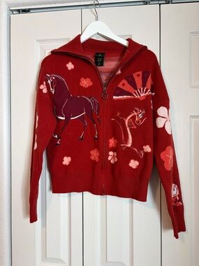 Disney Princess Mulan Red Full Zip-Front Embroidered Detail Boxlunch Sz Medium